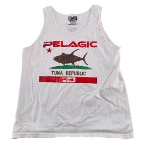 Pelagic Tuna Republic Tank Top Men's Medium White 100% Cotton